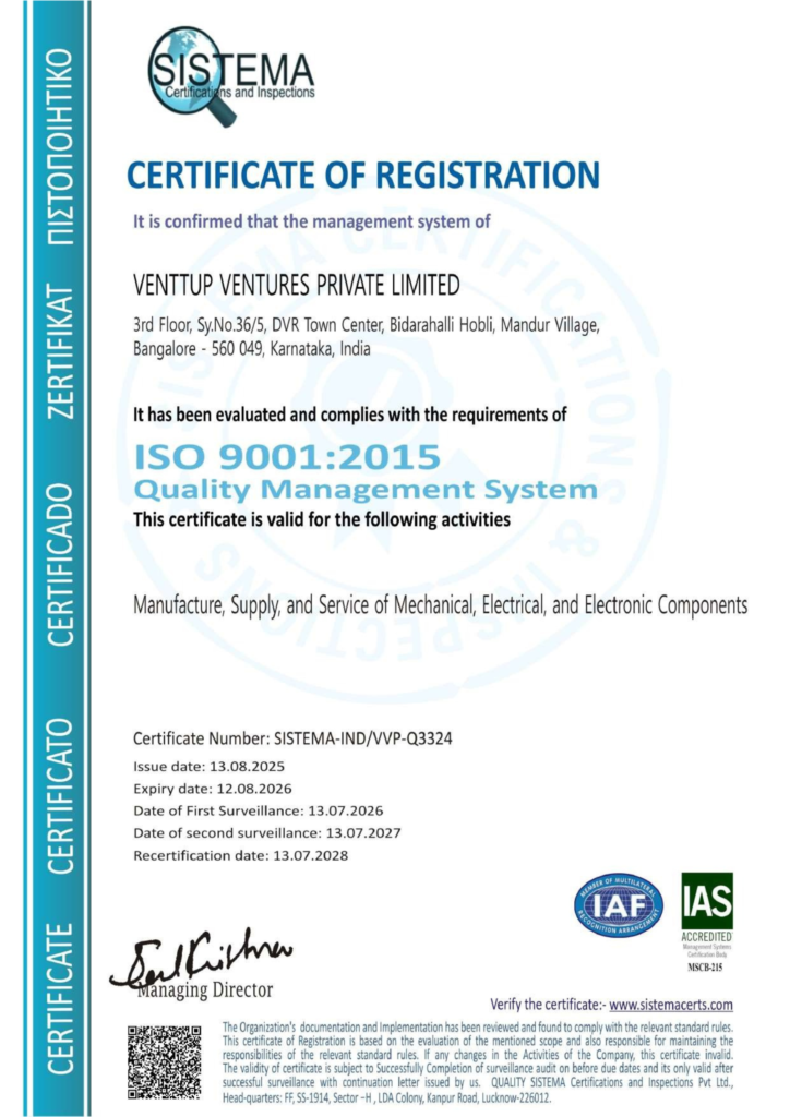 ISO 9001:2015 Quality Management System Certification for Venttup Ventures Private Limited