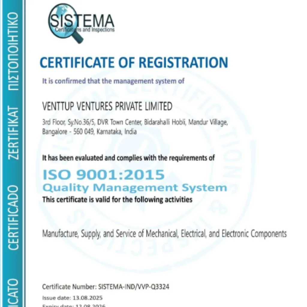ISO 9001:2015 certified contract manufacturing company in India ensuring quality compliance for mechanical, electrical, and electronic components.