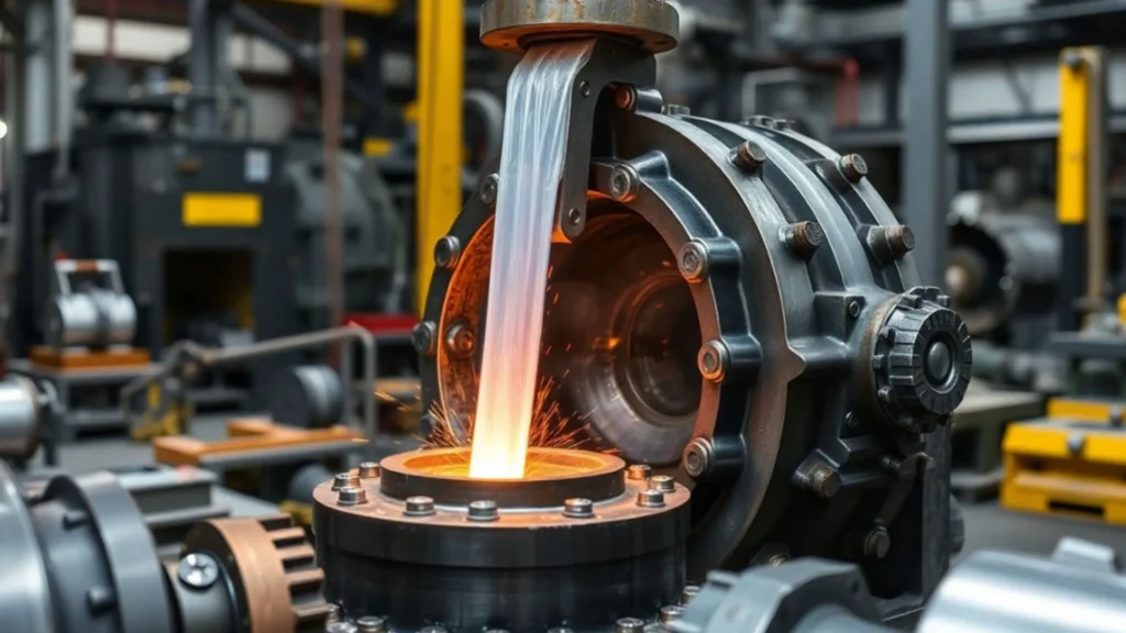 Molten aluminium being injected into a precision die casting machine in a manufacturing plant