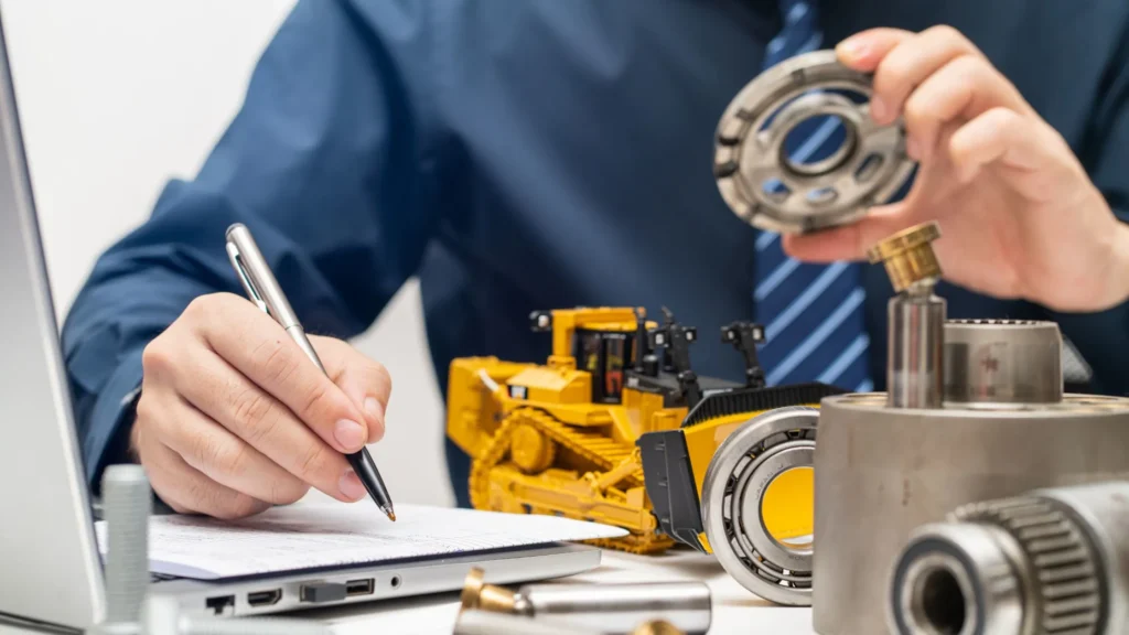 Engineer analyzing mechanical components and machine parts for reverse engineering and CAD modeling process in India.