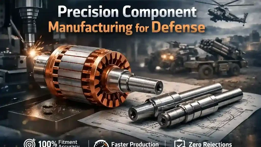 Precision copper rotor and motor shafts for defense manufacturing showing 100% fitment accuracy and high-tolerance machining
