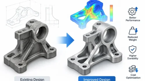 CNC reverse engineering showing an existing mechanical design improved for better performance, reduced weight, durability, and cost
